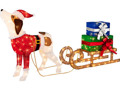Costway Pre-lit Xmas Dog & Sleigh Outdoor Christmas Decoration 39678415 New