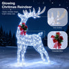 Lighted Christmas reindeer decoration with 170 cold white LED lights, vivid antlers, and a festive bow for holiday charm.
