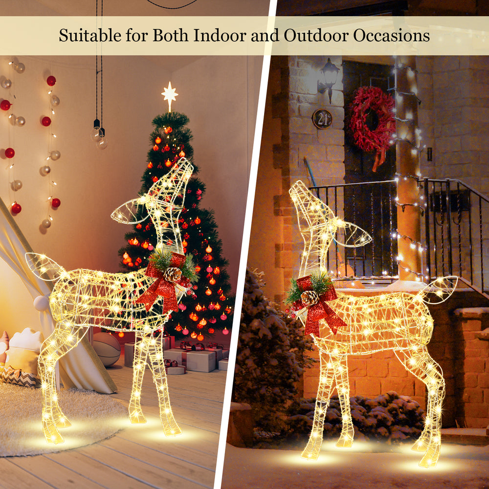 34.5-inch lighted Christmas reindeer decoration with 50 warm white LED lights, perfect for indoor and outdoor holiday.