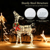 34.5-inch lighted Christmas reindeer decoration with 50 warm white LED lights, featuring a sturdy metal frame and red.