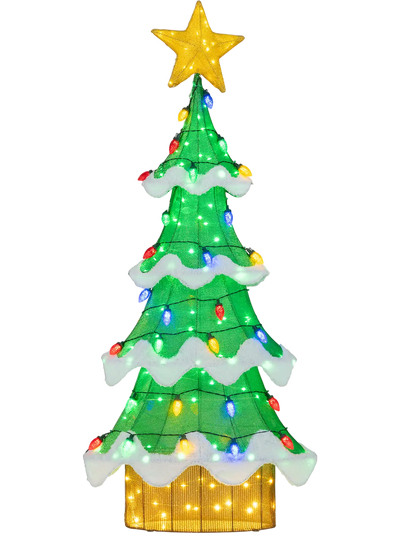 Costway Lighted 3D Mesh Christmas Tree Indoor Outdoor 34 Strawberry Bulbs 35325041 New