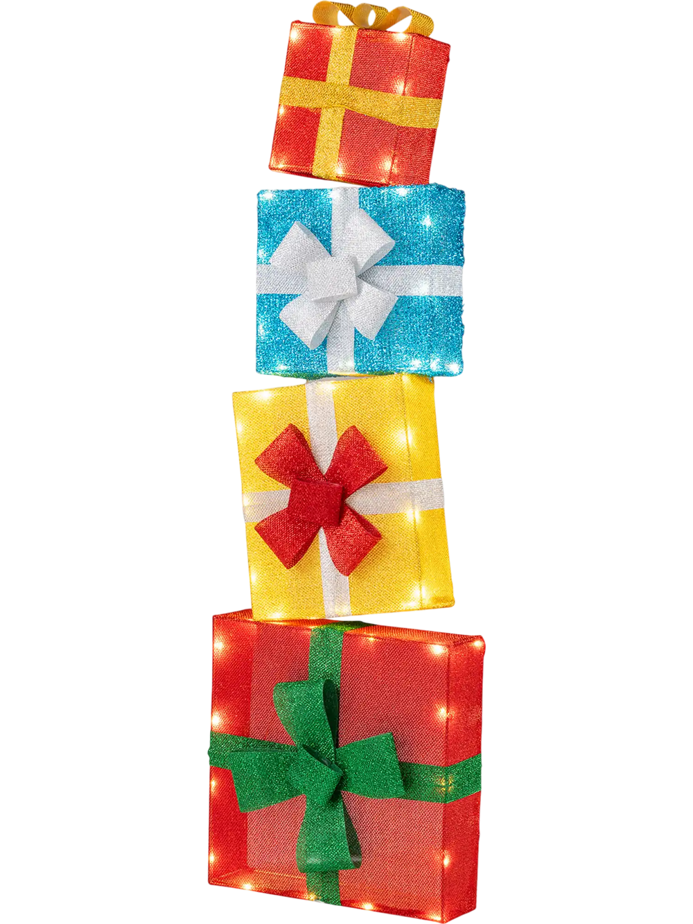 Lighted Gift Boxes Christmas Decoration 2D Set of 4 Pre-Lit Stacked Xmas Gift Boxes