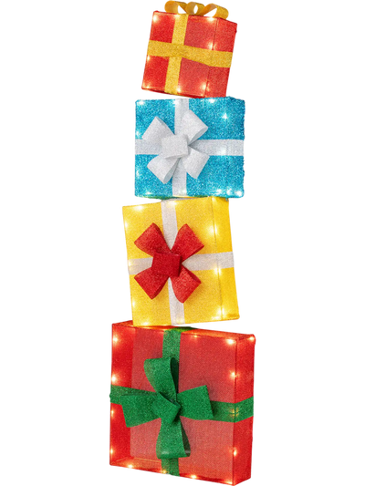 Costway Pre-Lit Stacked Xmas Gift Boxes Lighted Christmas Decoration Set of 4 99164129 New