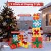 Lighted gift boxes set of 4 with bows and LED lights, shown in stacked and horizontal display styles for festive decor.