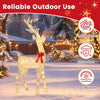 Lighted golden Christmas reindeer with 130 warm LED lights, wind-resistant and drizzle-proof for outdoor holiday displays.