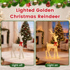 Lighted golden Christmas reindeer set with 130 warm LED lights, featuring a motorized head-shaking motion for festive charm.