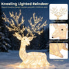 Kneeling lighted Christmas reindeer with 280 warm white LED lights, exquisite antlers, and curled legs for festive decor.