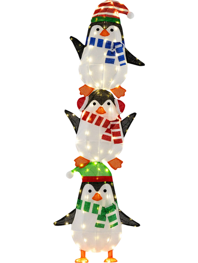 Costway Lighted Christmas Penguin Decoration Warm White Lights Cute Hats 24353662 New