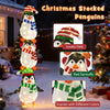 Stacked penguin decoration with warm white lights, cute hats, and scarves, perfect for Christmas lawn or porch display.