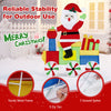 Lighted Santa on train decoration with LED lights, sturdy metal frame, and ground stakes for outdoor use.