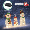 Lighted snowman family decoration set with 95 warm-white LED lights, featuring dad, mom, and baby snowmen for festive.