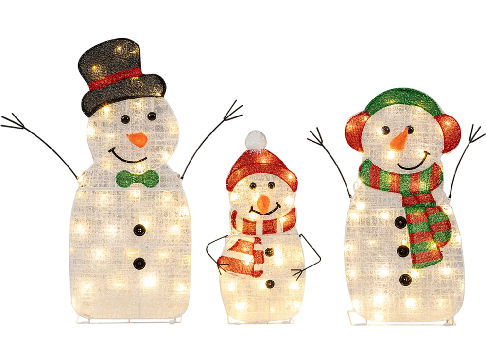 Lighted Snowman Family Christmas Decoration 3-Piece Pre-Lit 2D Snowman Set