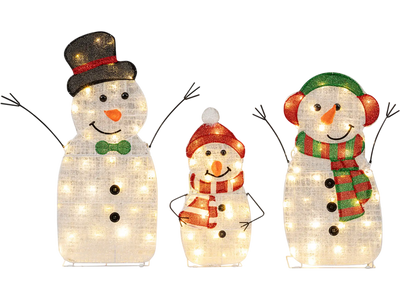 Costway Lighted Snowman Family 3-Piece Pre-Lit 2D Christmas Decoration Set 26851081 New
