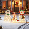Lighted snowman family decoration set featuring a dad, mom, and baby with 95 warm-white LED lights for festive outdoor.