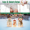 Lighted snowman family decoration set featuring three pre-lit snowmen with 95 warm-white LED lights for festive outdoor.