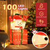 Lighted snowman in a gift box with 100 LED lights, waterproof design, perfect for indoor and outdoor Christmas.