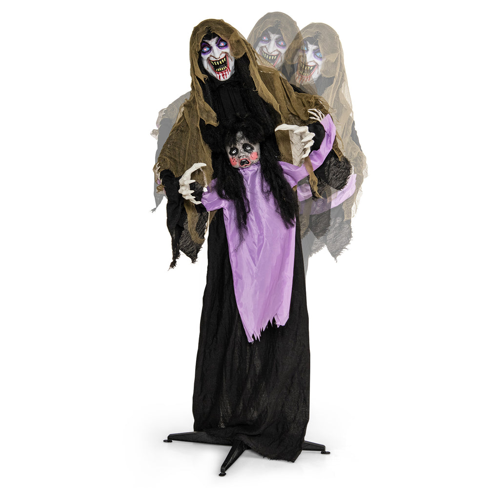 Lighted animated Halloween vampire decoration with child design, made of durable polyester, perfect for outdoor yard.