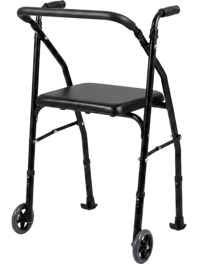 Costway Lightweight Aluminum Mobility Walker w/ 2 Wheels Padded Seat 70223739 New