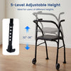 Lightweight aluminum mobility walker with padded seat, 5-level adjustable height, and smooth-rolling wheels for seniors.