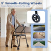 Lightweight aluminum mobility walker with 5" smooth-rolling wheels, padded seat, and adjustable height for seniors.