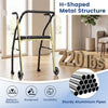 Lightweight aluminum mobility walker with padded seat, H-shaped structure, and 2 wheels for seniors' support and.