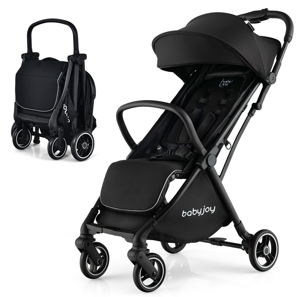 Lightweight baby stroller with one-hand folding design, adjustable backrest, and compact for airplane travel.