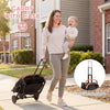 Lightweight black baby stroller with one-hand folding, adjustable canopy, and 3-level telescoping handle for easy.