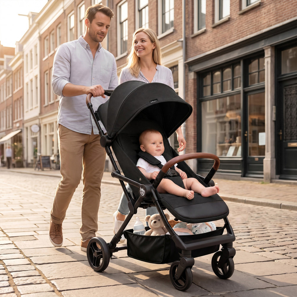 Lightweight Baby Stroller with One-Hand Folding and Adjustable Canopy for Toddlers-Black - Gallery View 1 of 9