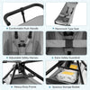 Lightweight baby stroller in gray featuring a hammock type seat, adjustable safety harness, and spacious storage basket.