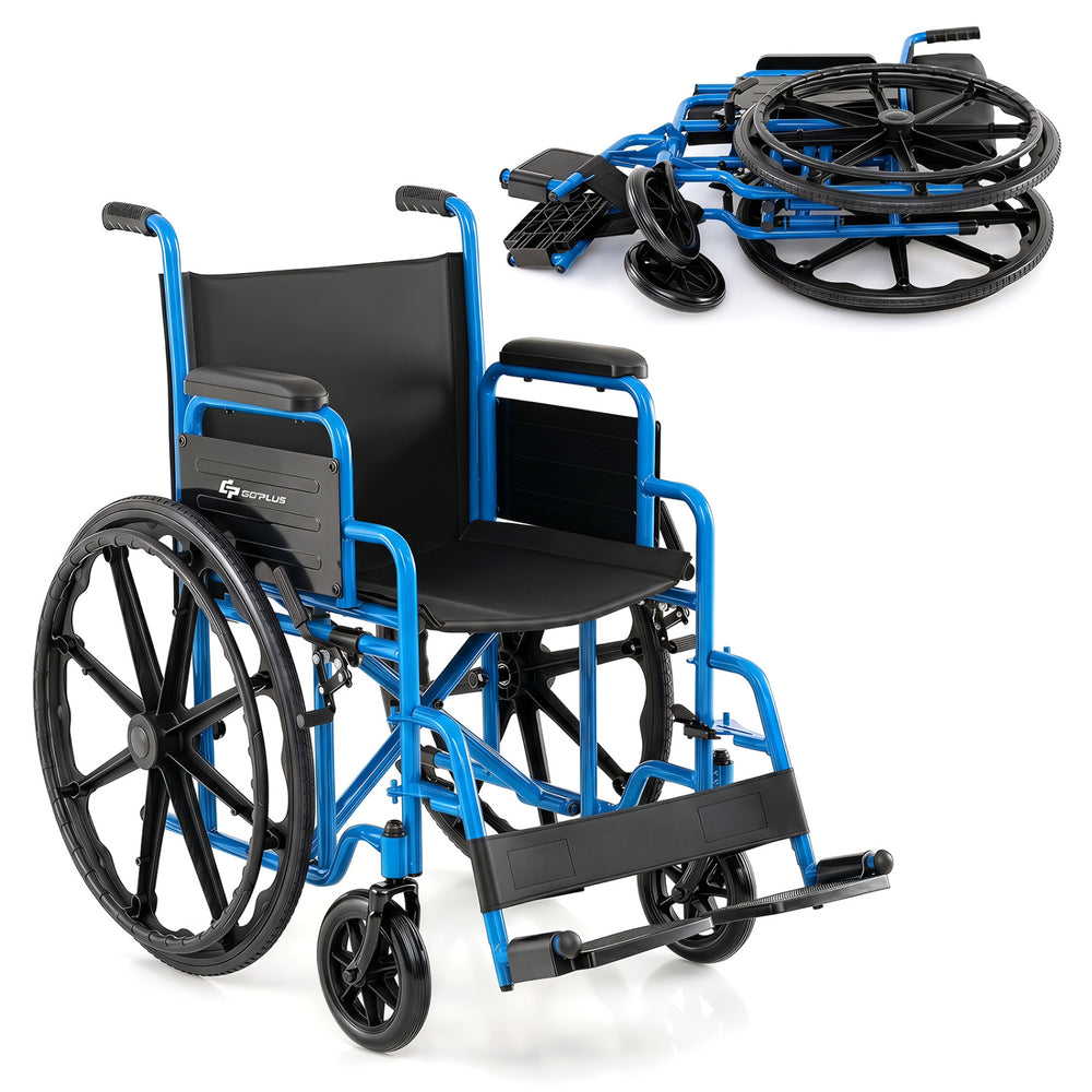 Lightweight Folding Wheelchair for Adults with Swing-Away Footrest and Desk Arm-Navy - Gallery View 1 of 11