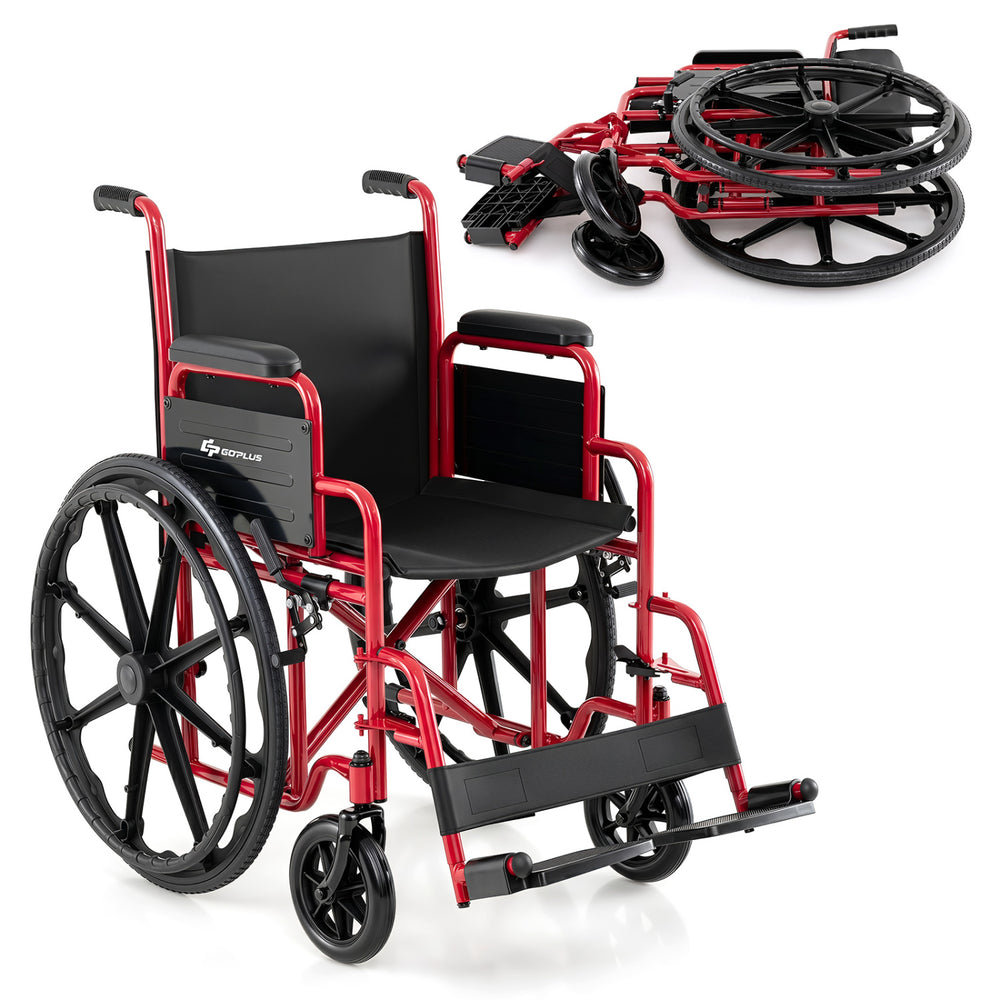 Lightweight Folding Wheelchair for Adults with Swing-Away Footrest and Desk Arm-Red - Gallery View 1 of 11