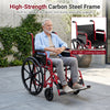 Lightweight folding wheelchair with a high-strength carbon steel frame, swing-away footrests, and 330 lbs loading capacity.