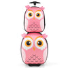 Pink owl-themed lightweight rolling suitcase set for kids, includes 16" luggage and 12" backpack, perfect for travel.