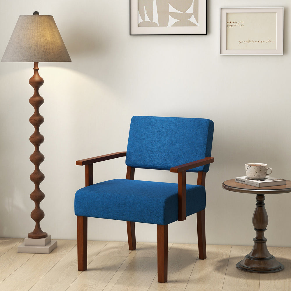 Linen Accent Chair Living Room Chair with Soft Padded Seat and Backrest-Blue - Gallery View 1 of 9