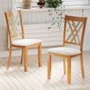 Linen Fabric Upholstered Wooden Dining Chair Set of 2 with Rubber Wood Frame for Dining Room-Natural - Gallery View 1 of 10