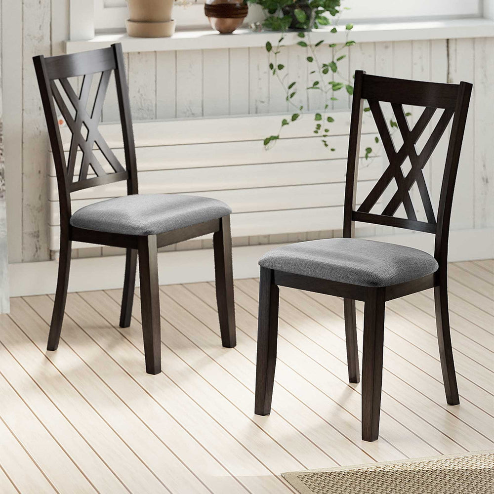 Linen Fabric Upholstered Wooden Dining Chair Set of 2 with Rubber Wood Frame for Dining Room-Gray - Gallery View 1 of 10