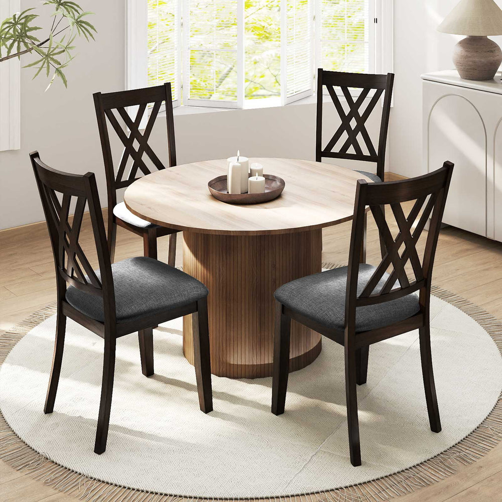 Wooden dining chair set of 2 with gray linen upholstery and rubber wood frame, perfect for dining room comfort.