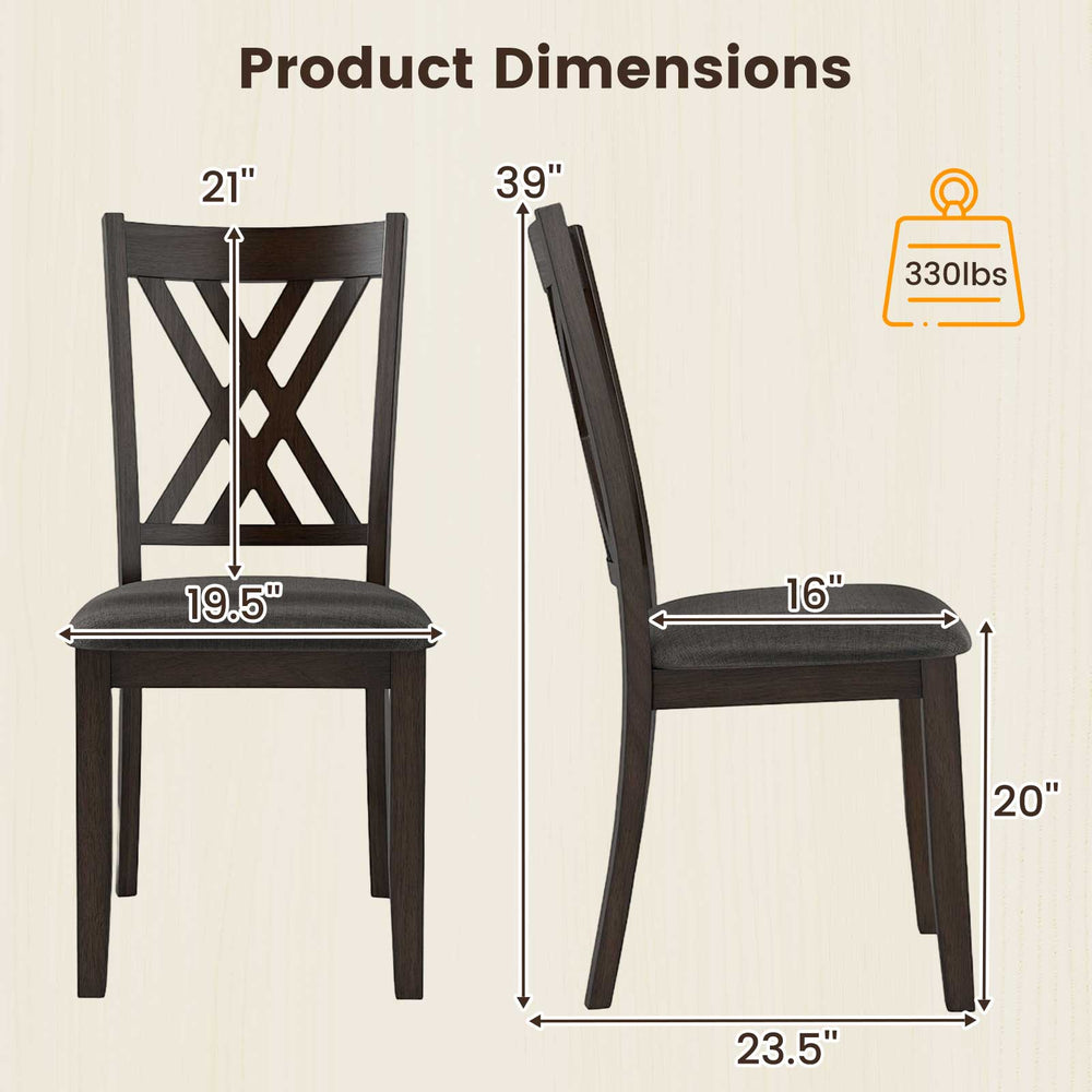 Side view of a gray linen fabric upholstered dining chair with rubber wood frame, showcasing dimensions and ergonomic.