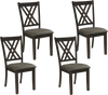 Set of 4 gray linen fabric upholstered wooden dining chairs with rubber wood frame, featuring X-shaped backrest design.