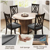 Close-up of breathable gray linen fabric on a dining chair with rubber wood frame, ensuring comfort and cool seating.
