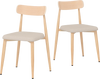 Set of 2 modern dining chairs with oak legs, padded linen fabric seats, and curved backs for optimal comfort.