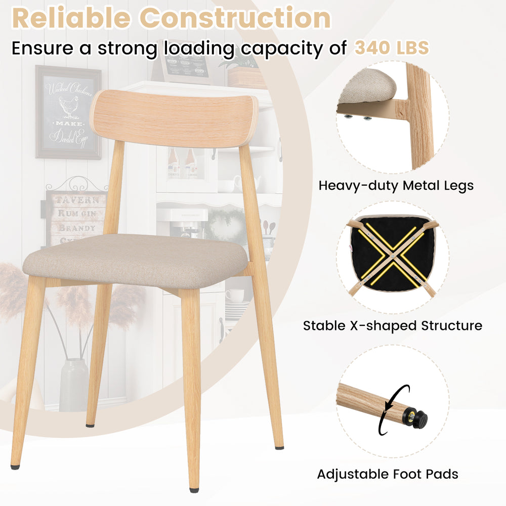 Modern dining chair set of 2 with padded seat, curved back, and oak finish, offering 340 lbs capacity for versatile use.