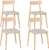 Set of 4 modern dining chairs with oak legs, padded linen fabric seats, and curved backs for stylish comfort.