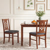 Set of 2 cherry wood kitchen chairs with diamond lattice design and linen-style upholstery, perfect for dining areas.
