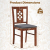 Linen-style upholstered kitchen chair with cherry wood frame, featuring a diamond lattice design and dimensions for.