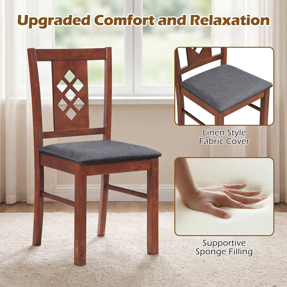 Linen-style upholstered kitchen chair with cherry wood frame, featuring diamond lattice and supportive sponge filling.
