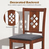 Linen-style upholstered kitchen chair with a diamond lattice backrest in cherry wood, ideal for dining rooms.
