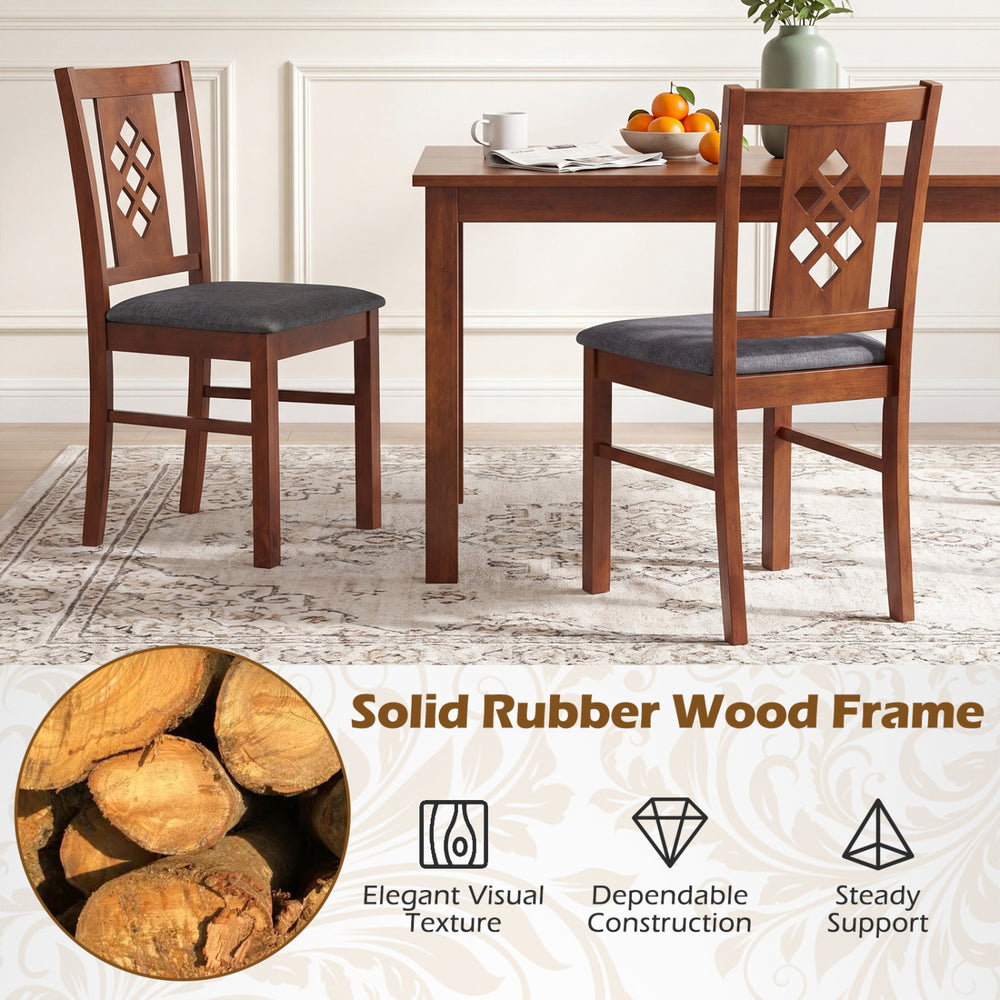 Linen-style upholstered kitchen chair set with solid rubber wood frame, featuring diamond lattice design for dining.