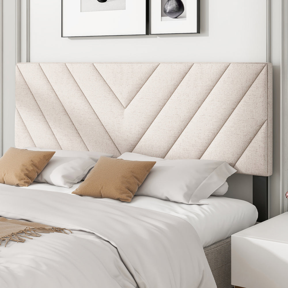Linen Upholstered Headboard for Full and Queen Size Bed Frames-Beige - Gallery View 1 of 9
