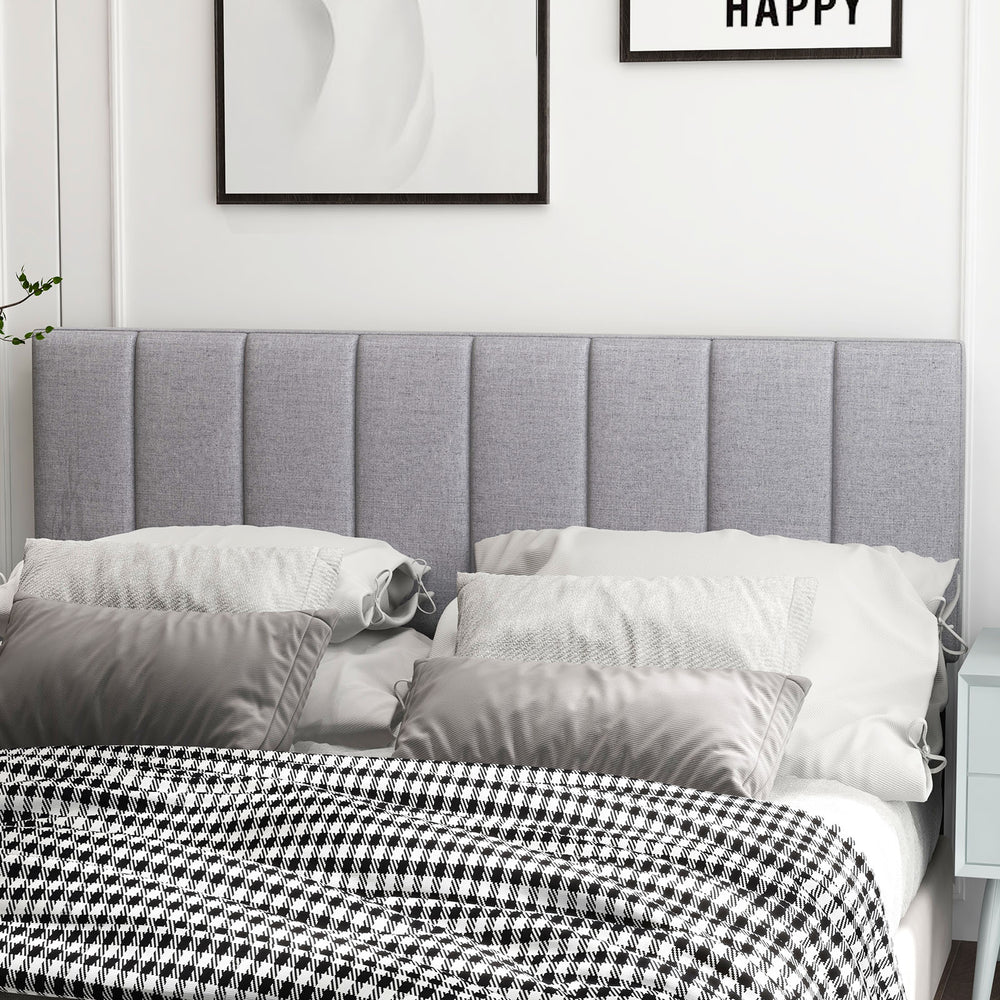 Linen Upholstered Headboard with Solid Wood Legs and Adjustable Width-Gray - Gallery View 1 of 10